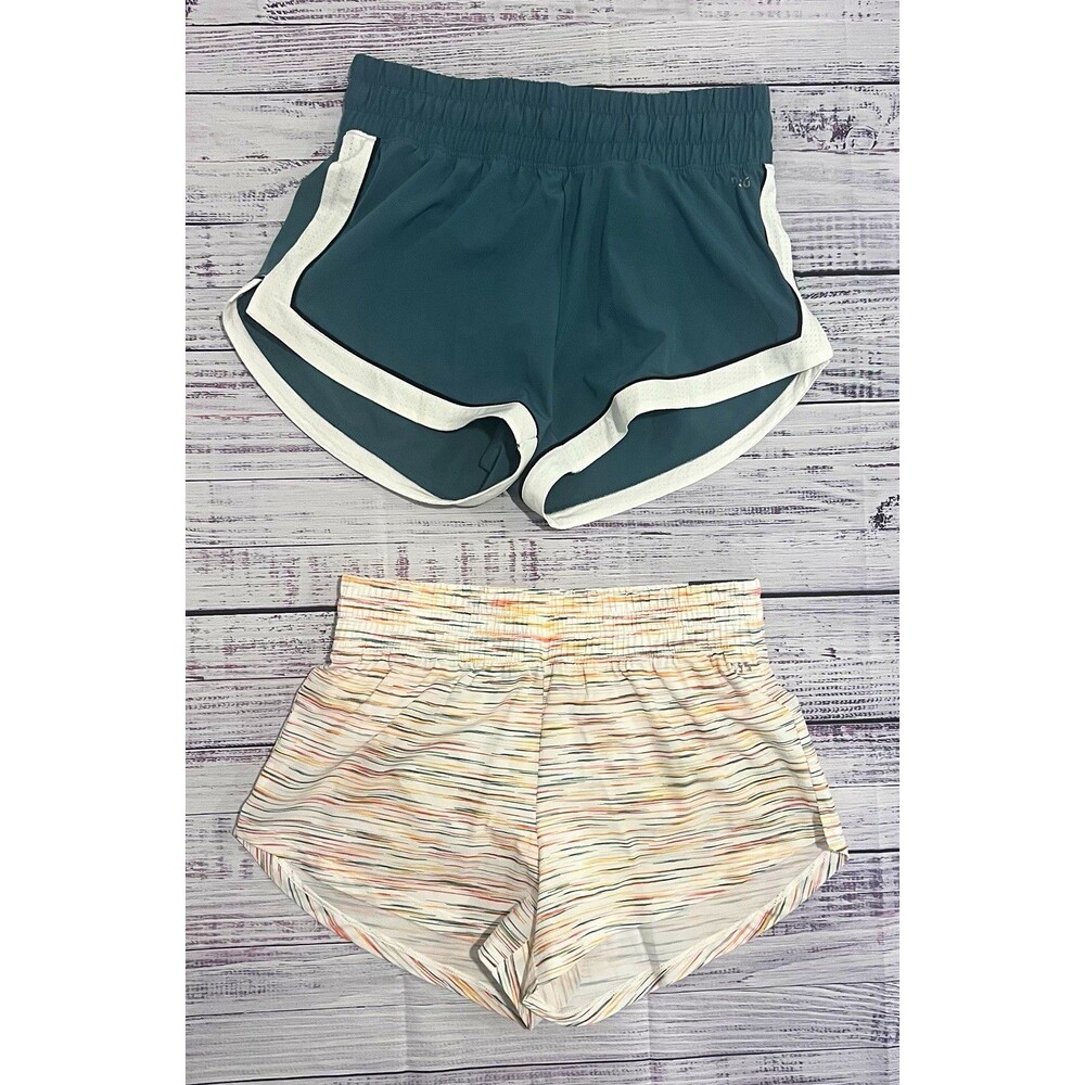 DSG Stride Women's Running Shorts Lot of 2 XS Green/White Striped Mid/High Rise